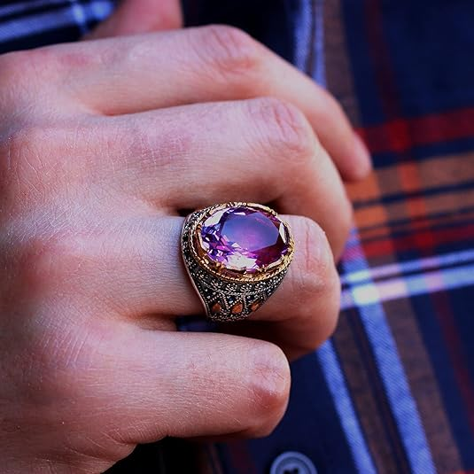 خاتم رجالي من الفضة الإسترلينية عيار 925 مرصع بأحجار كريمة، مصنوع يدويًا بأحجار كريمة طبيعية